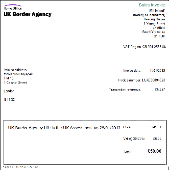 E-mail receipt for the test 50 GBP